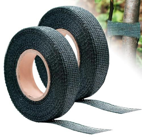 mizikuu 2 Stück Baumanbinder, Pflanzenband 3 cm × 50 m Baumbefestigung Bindeband Pflanzenfreundlich Luftdurchlässig PVC Pflanzenbinder Baumbindeband für Fixieren und Binden Von Bäumen, Grün