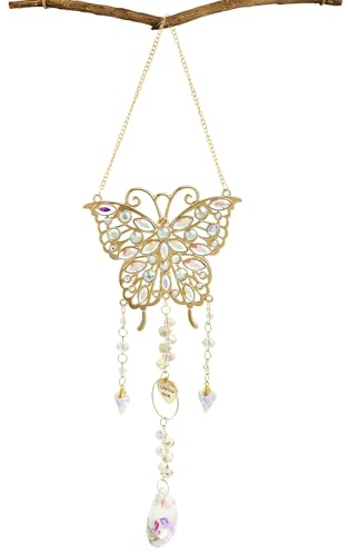 1 Stück Kristall Sonnenfänger,Schmetterling Ornament Suncatcher,Lichtfänger,für Kronleuchter Anhänger, Fenster, Garten, Hochzeit Dekor(Gold,Silber) (Gold)