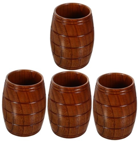 SOLUSTRE 4 Stück Weinglas kaffeekännchen coffee pot cups kaffeeglas bär kaffeegläser Tee Becher Tassen Teesieb hawaiianische Partydekorationen Tiki-Becher aus Holz für Cocktails Dark Brown