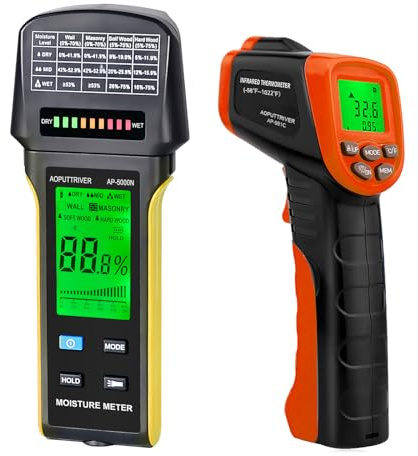 AOPUTTRIVER Humidimètre Rechargeable Humidimètre pour Bois & Thermomètre Infrarouge IR Pistolet de Température de Chaleur (-58℉-1292℉) (Pas Pour Température Humaine)