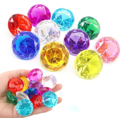 20 Stück Edelsteine Diamanten für Kinder, Acryl Diamanten Deko Bunt,30mm Diamanten Kinder, Groß Spiel Diamanten für Aquarium Dekoration, Strand Schatzsuche, Hochzeiten, Vasen, Kunsthandwerke Deko