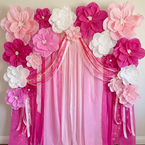 Humyoun Giant Paper Flowers Artificial Large Paper Flower Decoration for Handcrafted Wall Backdrop Christmas Mexican Wedding Graduation Bridal Shower Birthday Party Supplies(Pink Gradient,18 Pcs)