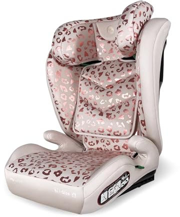 My Babiie Lite Highback Booster Car Seat - 100-150cm (Approx. 4-12 Years, Group 2/3), i-Size R129, Adjustable Child High Back Seat, Padded, 10 Position Headrest - Blush Leopard