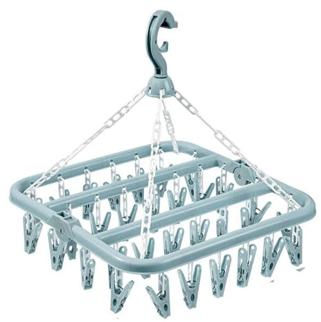 Clothes Drying Hanger with 32 Clips, Foldable Design Multi-Functional Sock Dryer and Rotary Wind-sock hanger for washing line, for Socks, Underwear, Bras, Baby Clothes(COLOR:Blue)