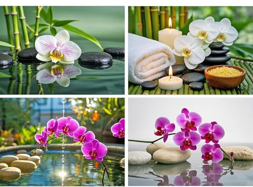 SHEGZHUC 4 Pack Diamond Painting Erwachsene Blumen Orchidee, 40x30cm Diamant Malerei Bilder Religion Zen, Mosaik Stickerei Kreuzstich Kunst Geschenk, Wanddekoration für Schlafzimmer Wohnzimmer