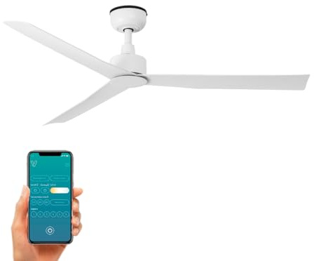 ventyly / RIVER/Ventilador de techo blanco para exterior sin luz, con wifi Ø125 cm/Ultrasilencioso, bajo consumo, 6 Velocidades, mando a distancia con temporizador, verano-Invierno