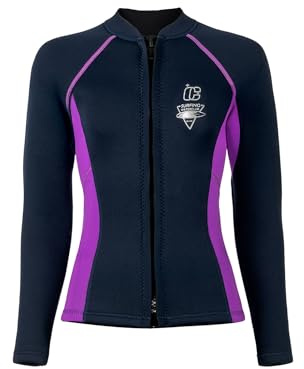 Oyolan Giacca in neoprene da 3 mm da donna, in tessuto felpato, a maniche lunghe, con cerniera, top da snorkeling, nuoto, per snorkeling, snorkeling, in neoprene