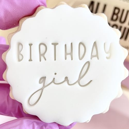 Happy Birthday Girl Cookie Cutter Fondant Icing Stamp Embosser fits m&s Butter Biscuits Reusable Cake Decorating Tool Cookies Cupcakes Marks and Spencers with Free Matching Cutter