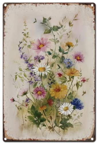 Hobbspring Vintage Flower Metal Tin Sign 20x30cm Retro Wild Flowers Sign Rusty Look Farmhouse Collecting Daisy Poster for Room Garden Yard Home Balcony Shop Wall Decoration