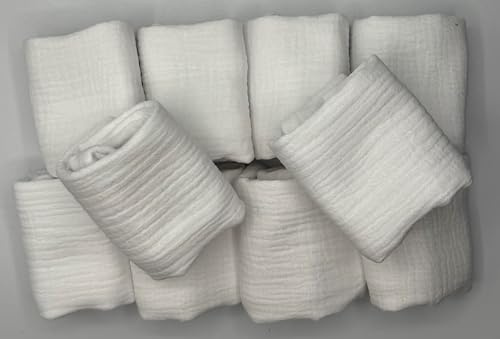 10 Museliner Organisk Bomull 48 x 24 cm Bebis Babyhanddukar Nyfödd Muslin Baby Bomull Muselin Miljövänliga Haklappar Återanvändbara våtservetter (vit)