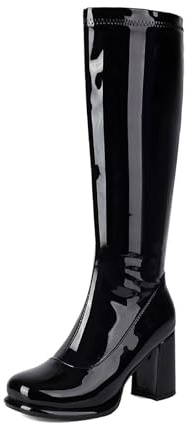 Botas altas hasta la rodilla para mujer, de charol del Reino Unido, botas de plataforma de tacón alto grueso con cremallera lateral, forro polar cálido, botines de moda para mujer, cómodos zapatos de