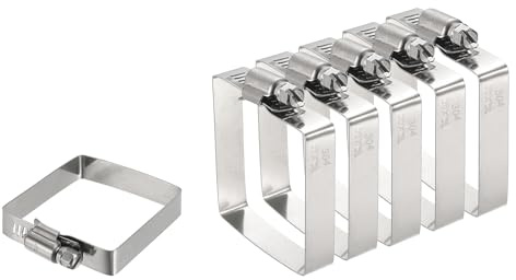 sourcing map 6Pcs 304 Stainless Steel Rectangular Hose Clamp, Adjustable 2 x 2 Inch Square Worm Gear Duct Pipe Tube Clamps for Ducting Bracket Cable Tray Bridge Project Systems, Silver