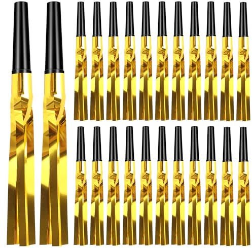 mortd 30 Pcs Gold Metallic Fringed Party Blowers Noise Makers, Glitter Whistles Noisemakers Horns for New Year 2026 Eve Christmas Birthday Wedding Sporting Events Party Favor Supplies Decorations