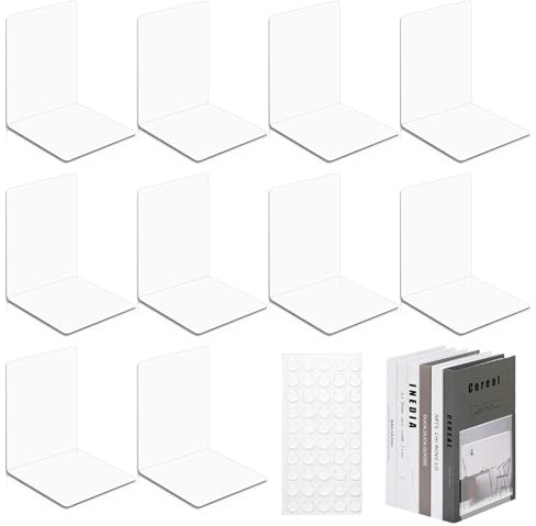 Kuvarix 10 Pezzi Fermalibri per Mensole Trasparente in Acrilico con adesivi antiscivolo, Ferma Libri per Libreria Spessi 3, Reggilibri per Camera da Letto, Biblioteca, Ufficio, Scuola e Studio