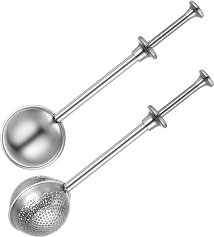 2 Pcs bola infusionadora de té, coladores te de bola con mango telescópico, pinzas filtro infusiones acero inoxidable, colador infusiones para tés sueltos, infusor de té, especias, azúcar
