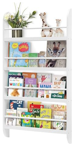 GREENSAPPIRE Kids Bookcase Modern Childrens Bookcase 4-Tier Book Shelf Display Rack Book Shelf Kids Room 10 CM Depth Suitable for Children's Children's Room School 116.5x60x 10CM White