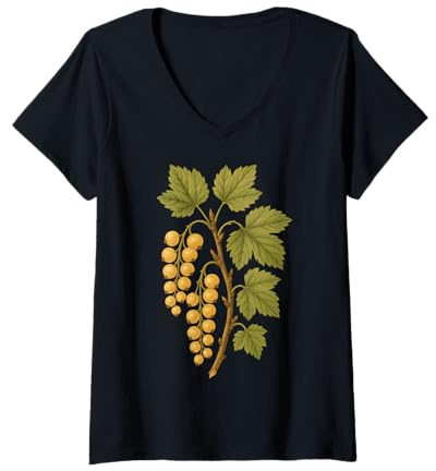 Mujer Ilustración de racimo botánico de Grosella Blanca Camiseta Cuello V