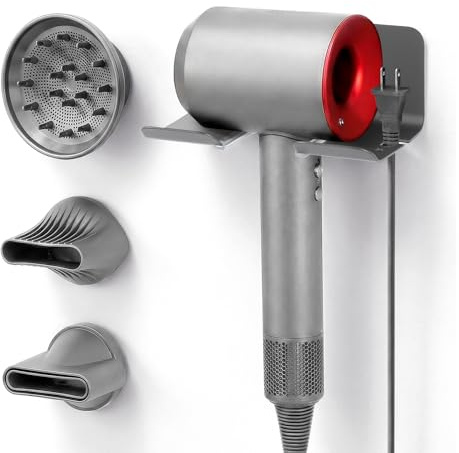 LLCS® Soporte universal compatible con secador de pelo, soporte de pared compatible con aleación de aluminio Supersonic, gestión de cables (almacenamiento de 3 boquillas)