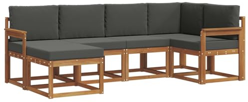 vidaXL Outdoor-Sofagarnitur mit Kissen 6 pcs Natur und Anthrazit, Outdoor-Sofa-Set, Moderne Terrassenlounge, langlebige Gartenmöbel, modular, Terrassensitzmöbel