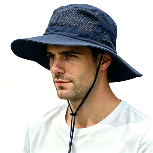 Sombrero de Sol Hombre Pescador Anti-UV UPF 50+ ala Ancha Impermeable Plegable con Malla Transpirable