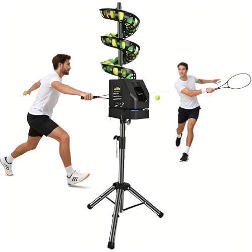 SENJINGHUA Macchina per palline da tennis con telecomando, velocità di lancio regolabili, altezza, frequenza e angolo di 48°, macchina portatile per esercitazioni per colpi di terra, volley, lobs