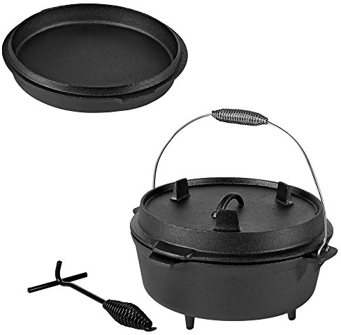 Melko BBQ Dutch Oven mit Deckel und Deckelheber aus Gusseisen, Topf zum Grillen, Braten, Garen, Backen oder für Eintöpfe, 11,3 Liter