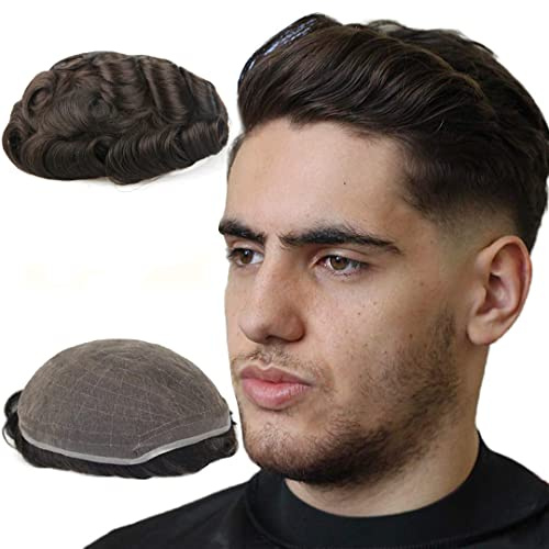 LLWear Toupee for Men Human Hair Mens Hair System 8x10 Inch Full French Lace 100% Human Hair Men's Hairpieces Hair Replacement System for Men with Soft and Breathable Lace #1B(Off Black)