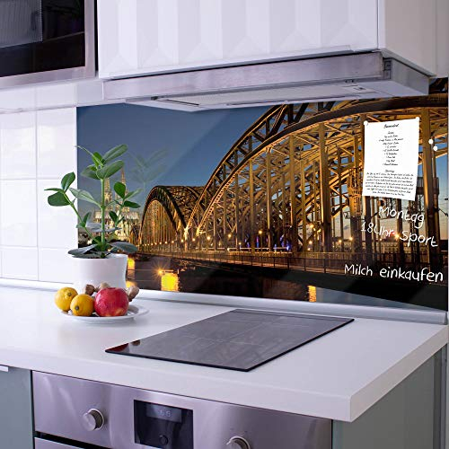 banjado Küchenrückwand Glas ohne Bohren 110x55cm – Glasrückwand Küche mit Motiv Köln/Spritzschutz Küchenrückwand Glas/selbstklebende Küchenrückwand Platte - magnetisch & beschreibbar