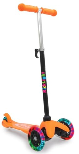 JAMARA 460496 - KickLight Scooter - Lenker höhenverstellbar, bewegliche Lenkstange zur Richtungsänderung, kugelgelagerte leuchtende, 3 Räder für stabiles Fahren und Hinterradbremse, orange