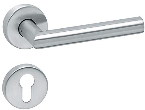 Aperit Maniglia per porta: in acciaio inox con rosette PZ - Rotondo - Opaco - Maniglia per porte interne - Modello T - 49.330.01