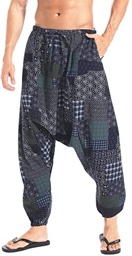AITFINEISM Hombre Pantalones Harem Cómoda Cintura Elástica Pantalones Moda Color Sólido Casuales Yoga Hippies Pantalones (Estilo 9, S)