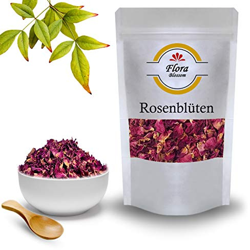 50g Flora Blossom Rosenblüten Getrocknet – Natürlich Ohne Zusätze - Essblüten Teeblüten - Rosenblütenblätter - Rosenblütentee - Rosenknospen Blätter - Rosen Süßlich