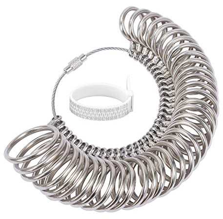 Dimensioni anello e dita in metallo per la creazione di gioielli, set per misurare misure fino a 36 (misure 41 – 76), strumento di misurazione per uomo e donna.