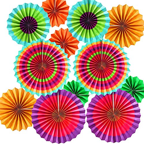 ANCLLO 12 Stück Party Hängende Papierfächer Set, Runde Muster Papier Girlanden Dekoration für Geburtstag Hochzeit Abschlussfeier Events Zubehör (bunt)