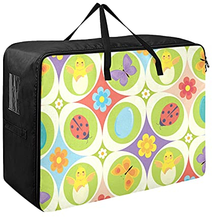 Moyyo Easter Eggs Chicken Laundry Bag Large Clothes Storage Bag with Zippers Handles Durable Nylon Home Storage Boxes Organizers Moving Bag for Bedding Toys Clothing Duvet Blankets Cushions