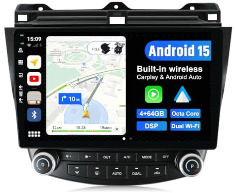 JOYX Android 15 bilradio passar Honda Accord 7:e (2002–2007) – 4G 64G – inbyggd DSP/Carplay/Android bil – kamera MIC gratis – med SWC WIFI BT5.0 4G DAB 360-kamera fast båt – 2 Din 10,1 tum