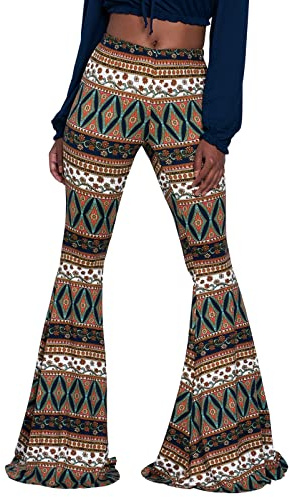 Nuofengkudu Damen Schlaghose Hochbund Stretch Bequeme Lange Schlag Hosen Yogahose Flared Leggins Pyjamahose