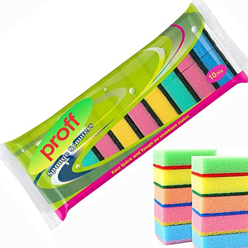 Proff Lot de 10 éponges à récurer en Mousse, Couleurs mélangées