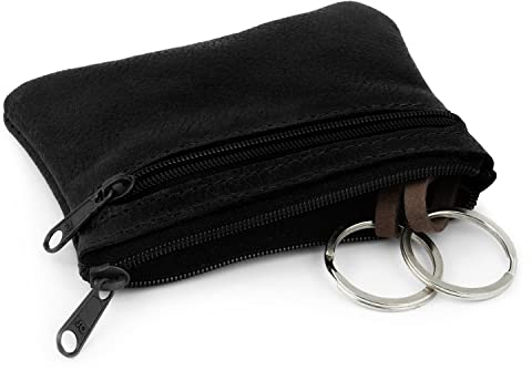 Simaru Custodia per chiavi in vera pelle italiana con 2 anelli portachiavi e scomparto extra, con cerniera di alta qualità, spazio per chiavi, denaro, patente di guida e carte di credito