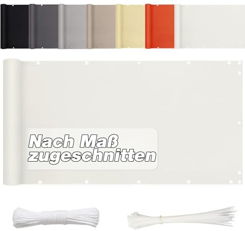 Aiyaoo BalkonSichtschutz Kunststoff 85 x750cm- Blickdichte Balkonumspannung Uv-Schutz, Wasserabweisend Sonnenschutz, Deko für Balkongeländer, Terrasse & Garten - Weiß