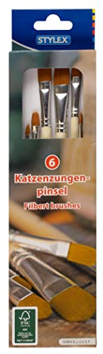 Stylex 35000 - Pinsel Katzenzungen, für Acryltechniken, Ölmalereien, Konturen und Flächen, 6er Set