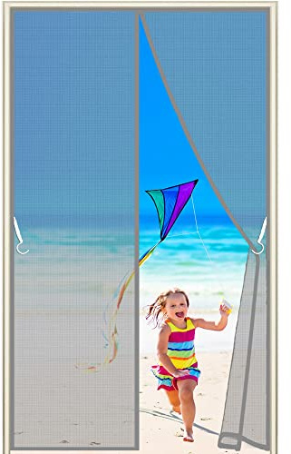 Magnetic Fly Screen Door, 175x205cm, Customizable, Window Treatments Door Curtain Solid Color Curtain Window Panel Room Divider, Grey