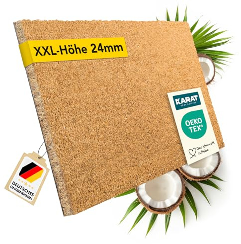 KARAT Fußmatte für Außen und Innen, 65x100 cm Natur XXL-Höhe 24mm, extra Dicke Türmate aus Kokos, Schmutzfangmatte, Kokosmatte mit Rutschfester Rückseite für Haustür, Eingang