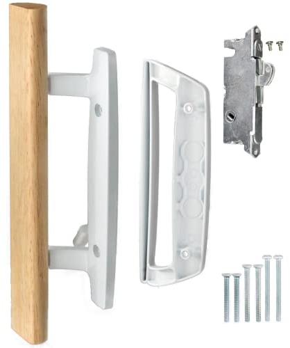 Hyneesun Patio Door Handle 3-15/16 Inch(10cm) Hole spacing(Right and Left Handed) Wooden Sliding Glass Door Handle Set Mortise Style Non-keyed (+ Mortise Lock 45 Degree Keyway)