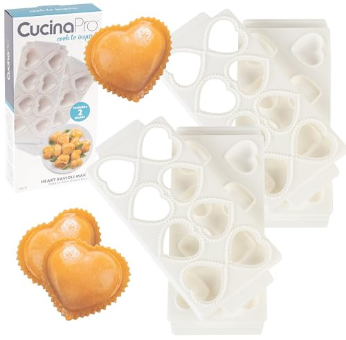Lot de 2 moules à raviolis en forme de cœur – Machine à pâtes faite maison – Plateau et presse à 2 pièces pour 8 raviolis farcis à la fois, facile à utiliser et à nettoyer – Ajoutez de l'amour à votre