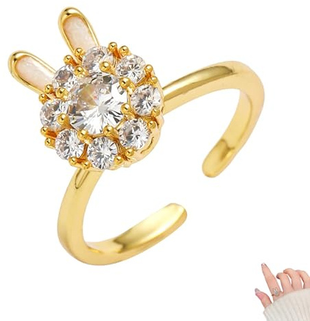 Bague Anti Stress Femme, Anneau Rotatif Bague Ouverte Femme Lapin Réglable pour le soulagement les Femmes et les Filles Anneau Rotatif Bague Anneau Mignon Bijoux Petit Cadeau