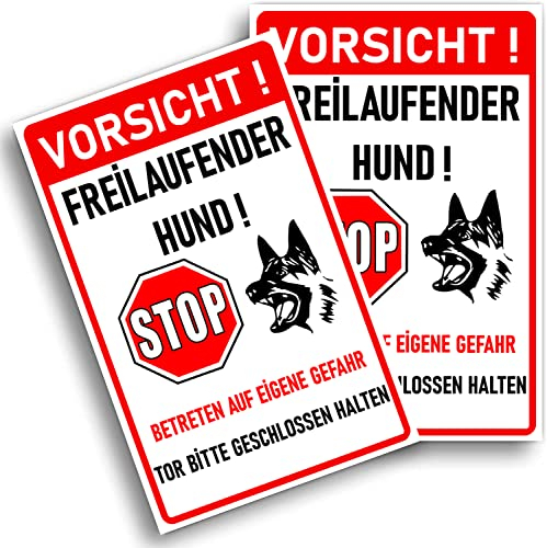 2 Stück Achtung Hund Schild (30 x 20 cm - 3 mm) - Warnung vor dem Hund Schilder - Schild Hund Warnung aus hochwertigem Kunststoff - Hundeschilder Warnung