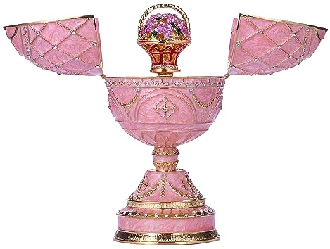 danila-souvenirs Fabergé-Stil Ei Spieluhr Schmuckkästchen mit Korb der Blumen 17 cm rosa
