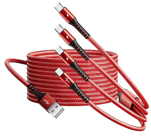 Amuvec USB C Kabel [2.2M/3.1A] QC 3.0 Schnelllade Typ C Ladekabel, Geflochten mit 4 USB C Anschlüssen Handy Ladekabel Ladegerät für iPhone 15/16, Samsung Galaxy, Huawei, Huawei, Sony, Xiaomi, LG