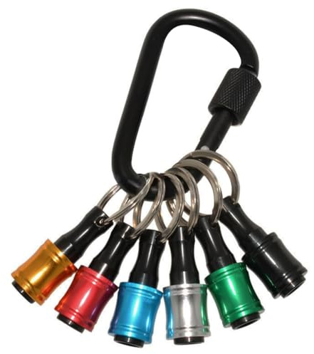 6Pcs Hex Shank Screwdriver Bits Holder, 1/4 inch Aluminum Alloy Drill Bit Holder Keychain Set Quick-Change Extension Screw Socket Adapter with Black Carabiner, Mixed Colors